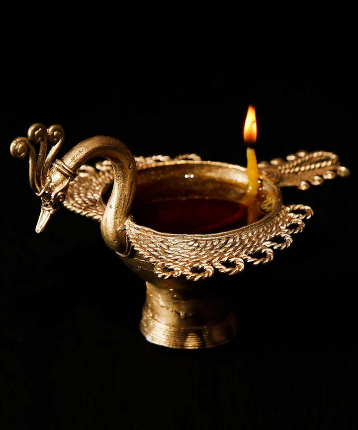 Dhokra brass handmade peacock diya