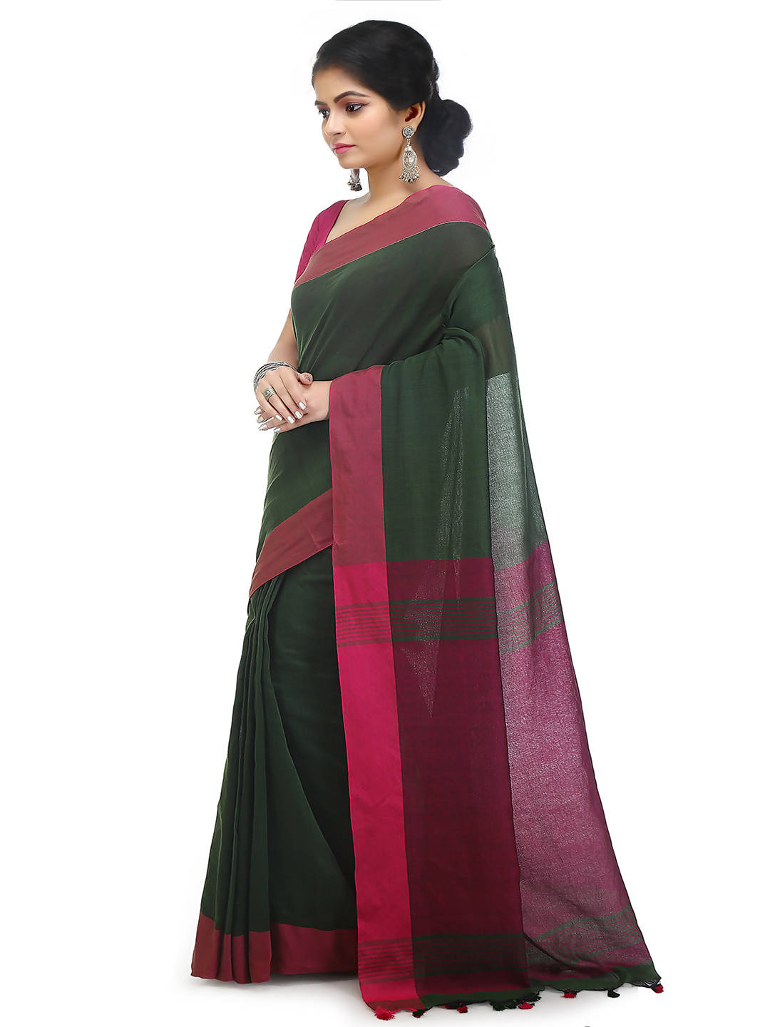 Green pink bengal handloom pure cotton saree
