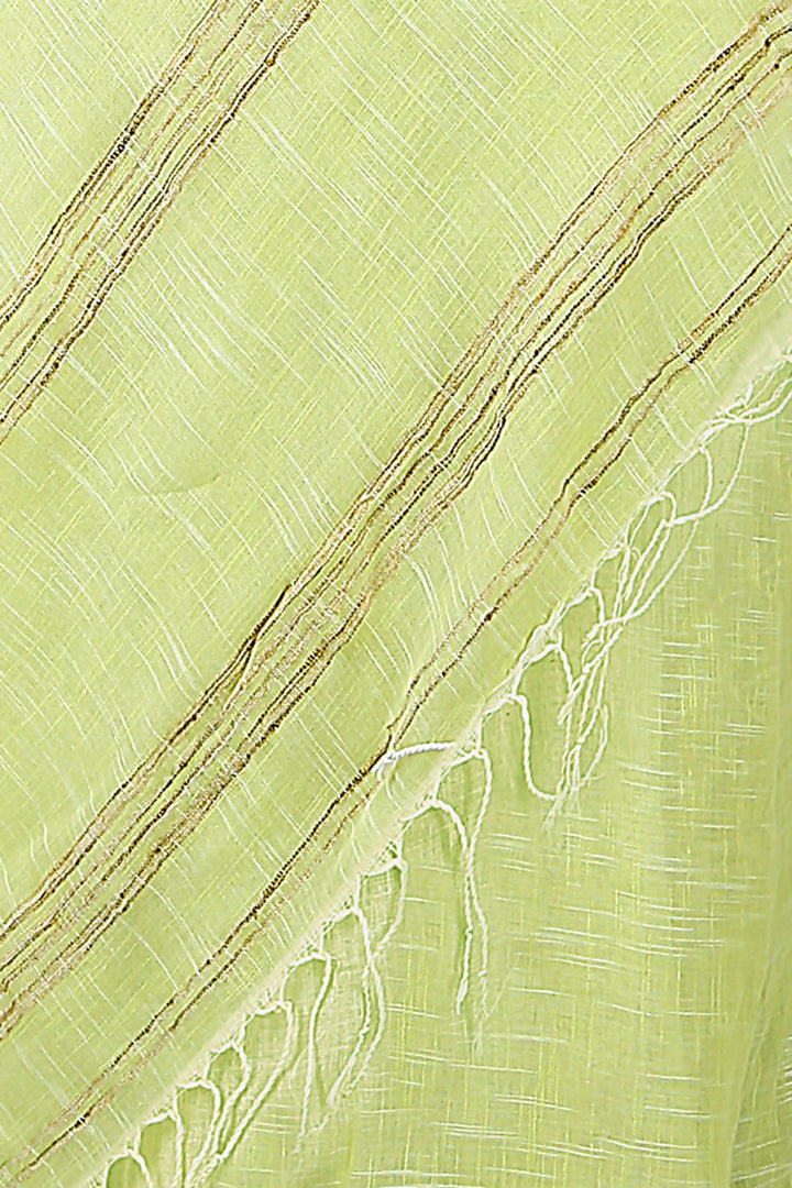 Lime handloom bengal cotton and linen saree