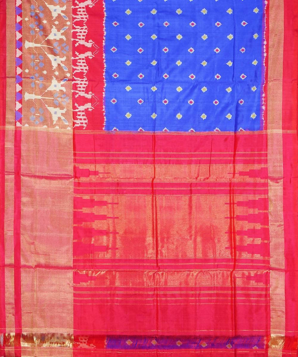 Pink blue handwoven silk pochampally saree