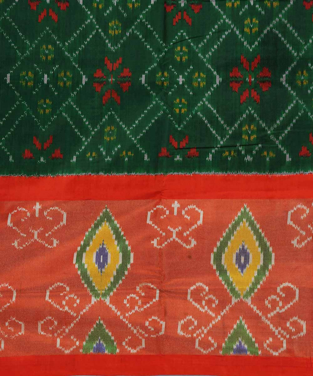 Dark green handloom silk ikat pochampally saree