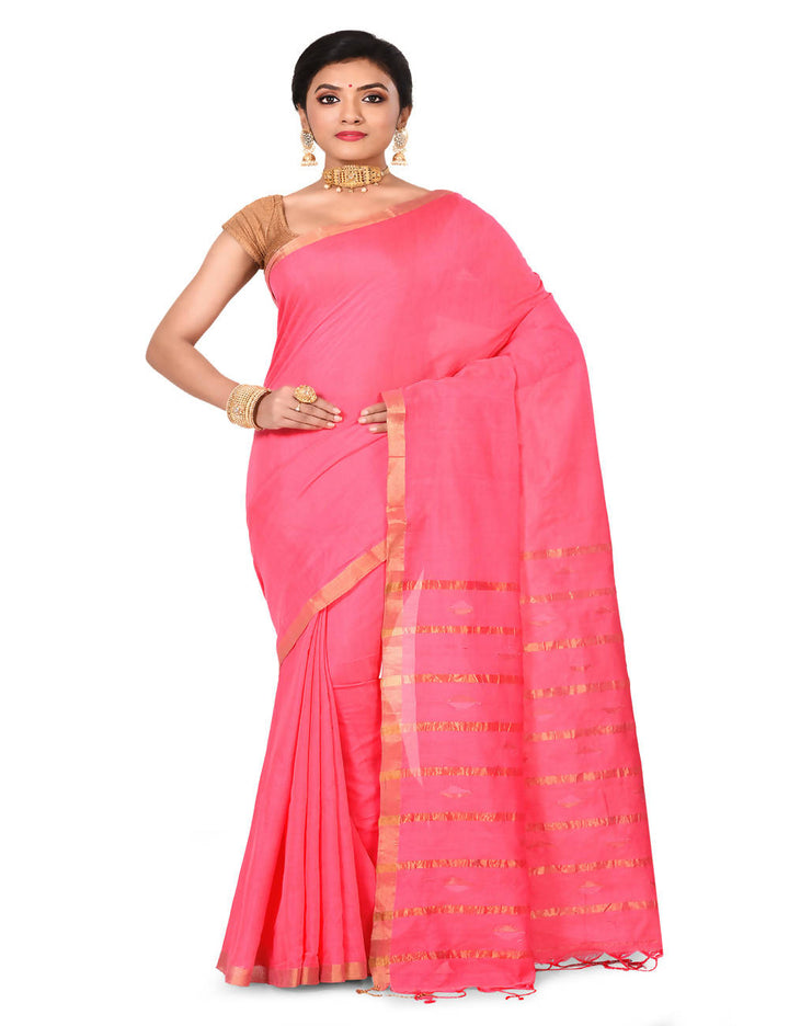 Pink Bengal zari Handloom cotton silk saree