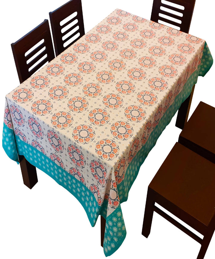 Multi color floral design cotton block print table cover