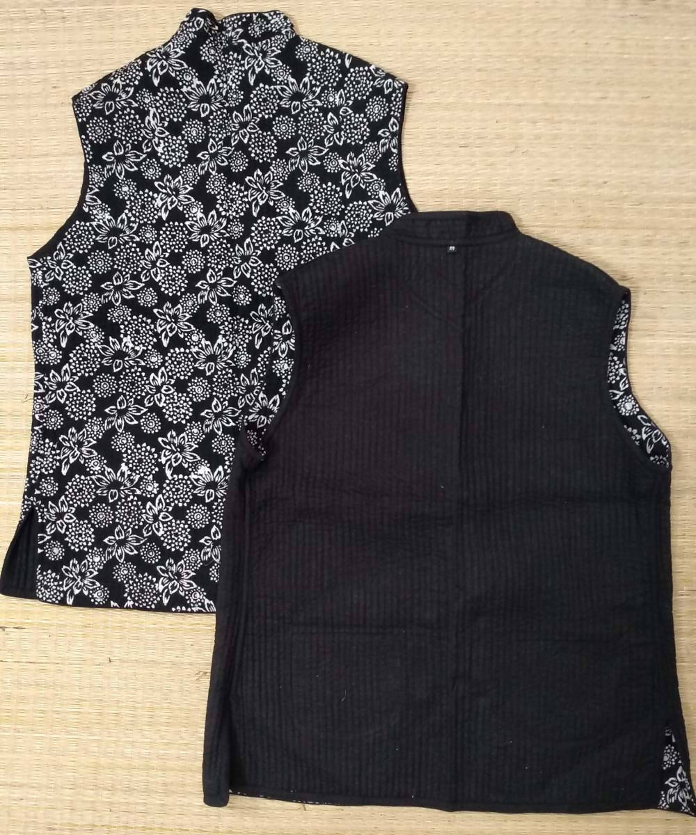 black handblock printed reversible quilted jacket