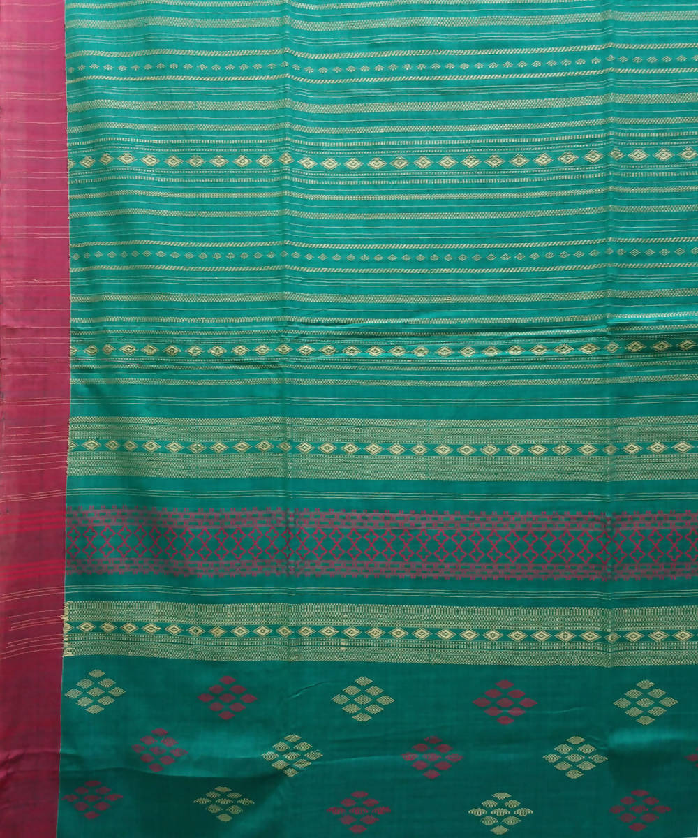 Bengal handspun handwoven cotton green and red saree