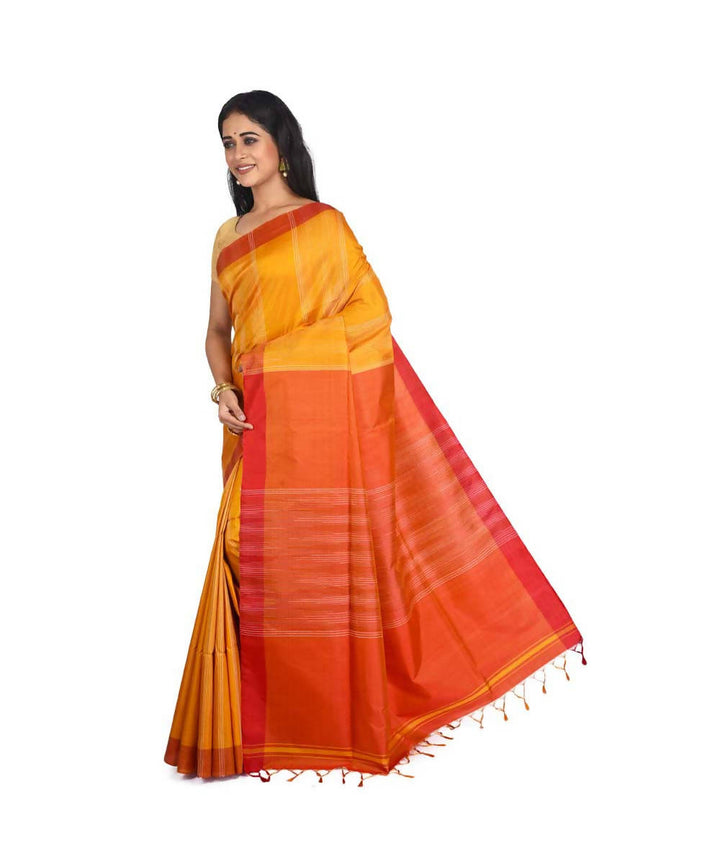 Yellow orange Bengal handloom silk saree