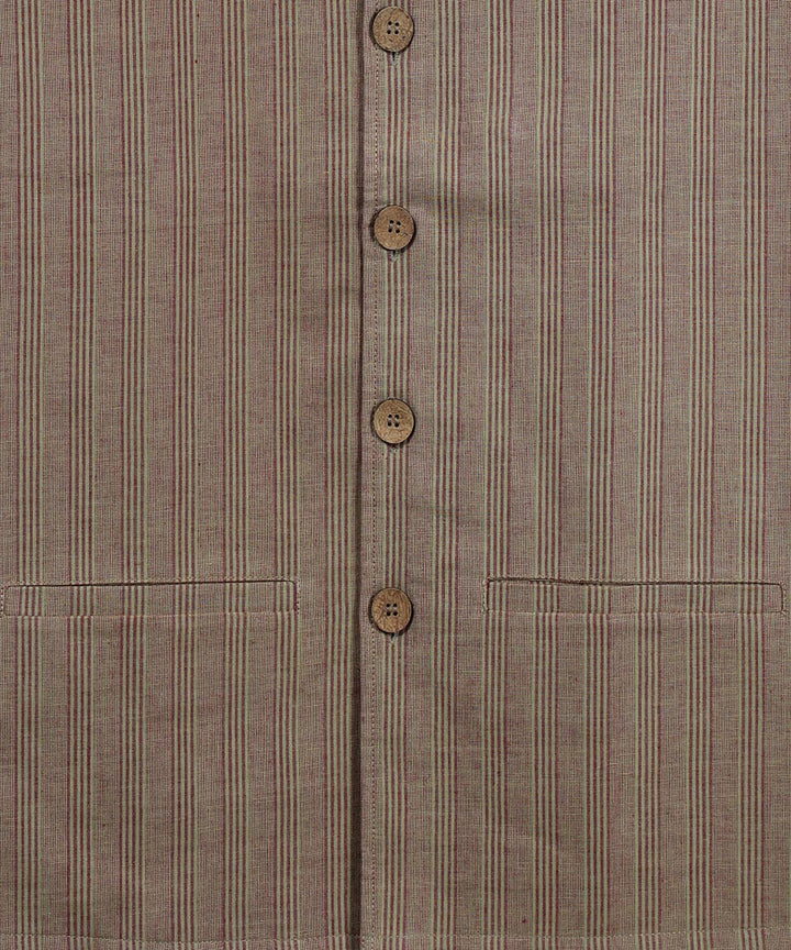 Beige maroon stripe cotton nehru jacket