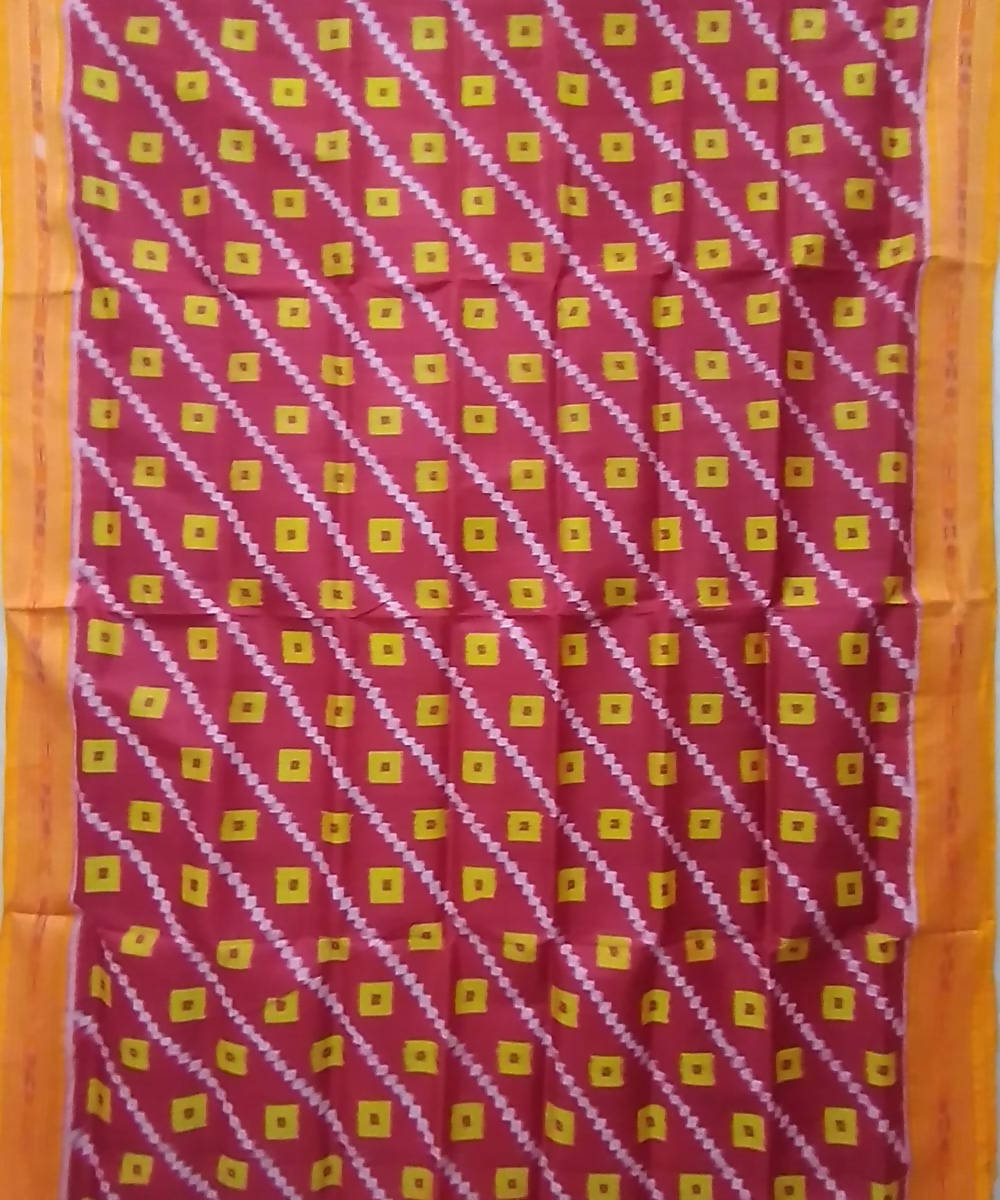 Maroon yellow handwoven silk khandua saree
