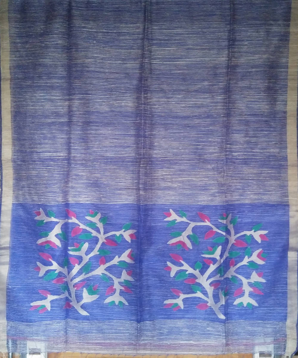 Blue grey silk handwoven bengal saree