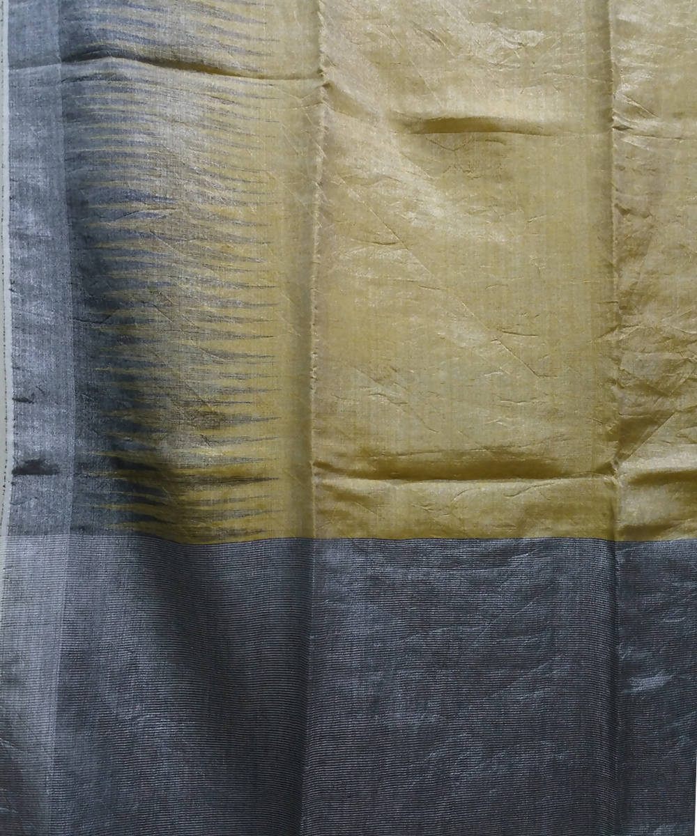 yellow and grey handwoven Linen tissue Saree