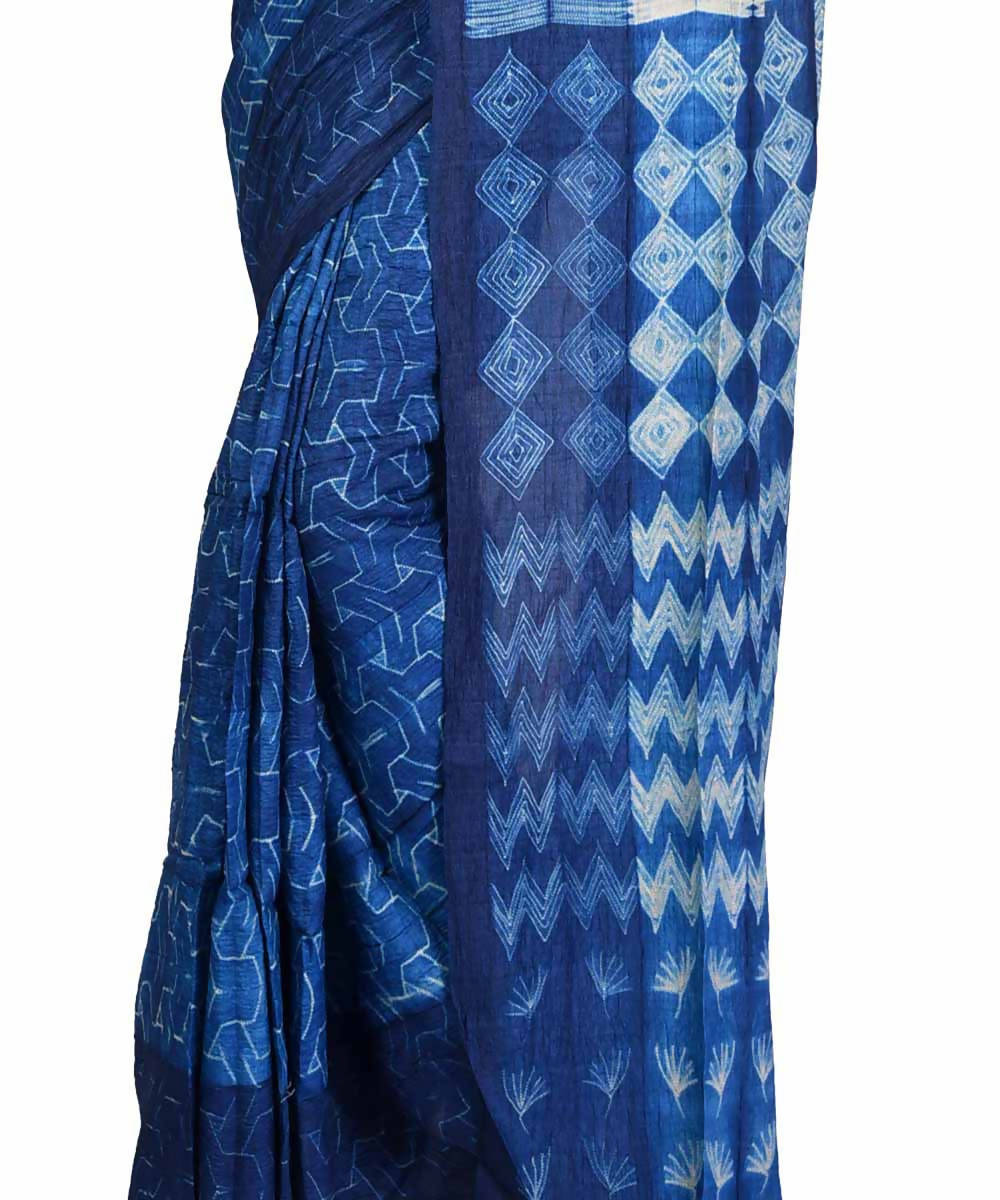 Blue shibori handwoven tussar silk saree
