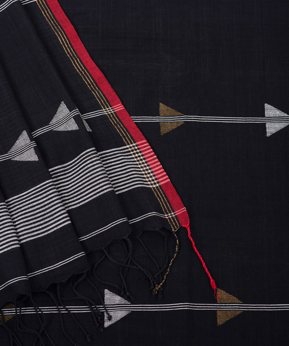 Black striped handwoven cotton jamdani saree