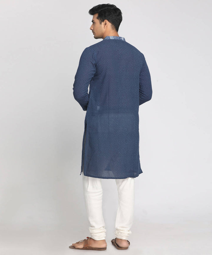 Dark indigo handblock printed handloom cotton long kurta