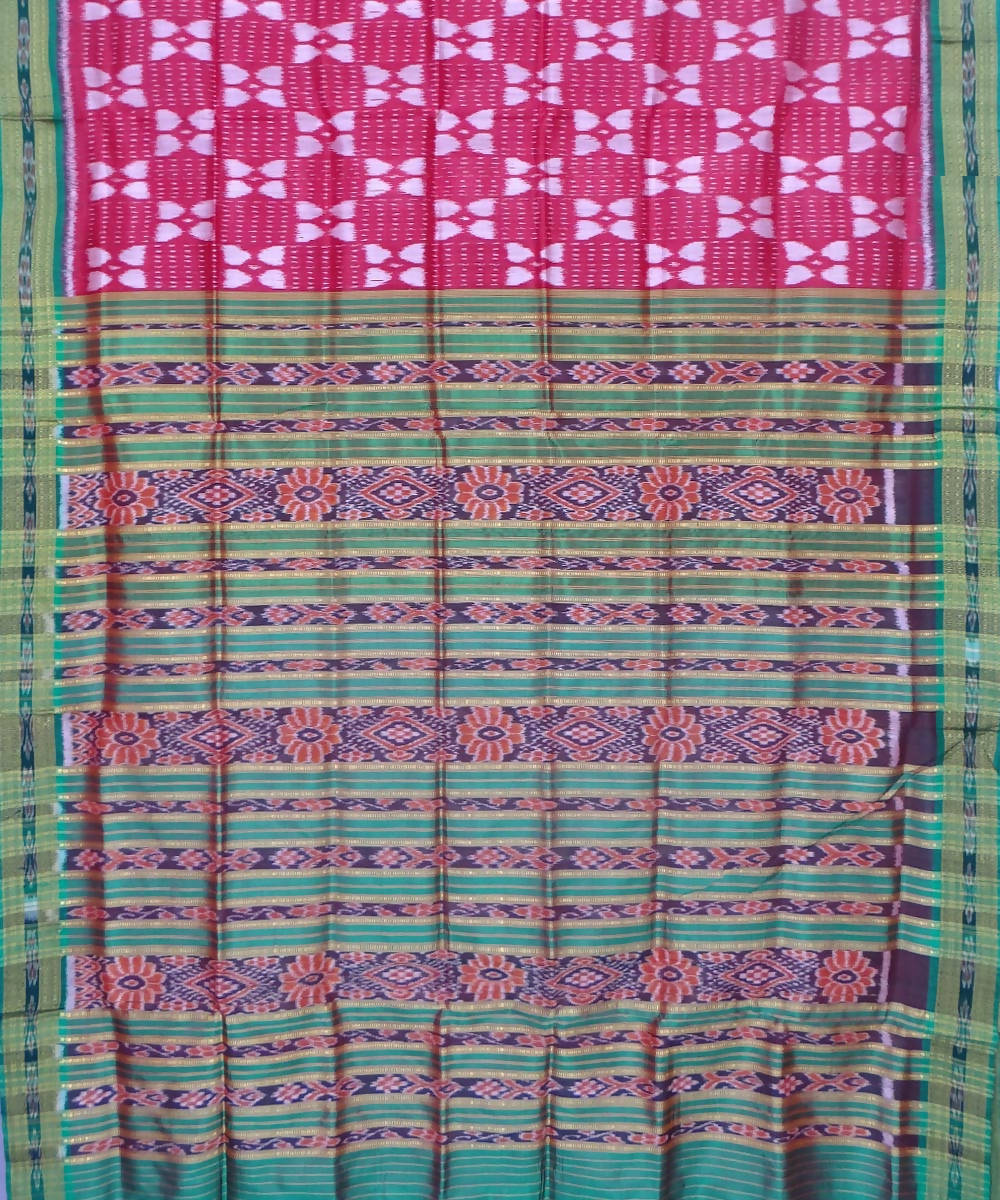 Khandua Pink Green Handloom Silk Saree