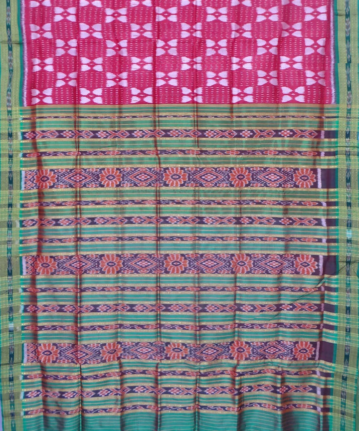 Khandua Pink Green Handloom Silk Saree