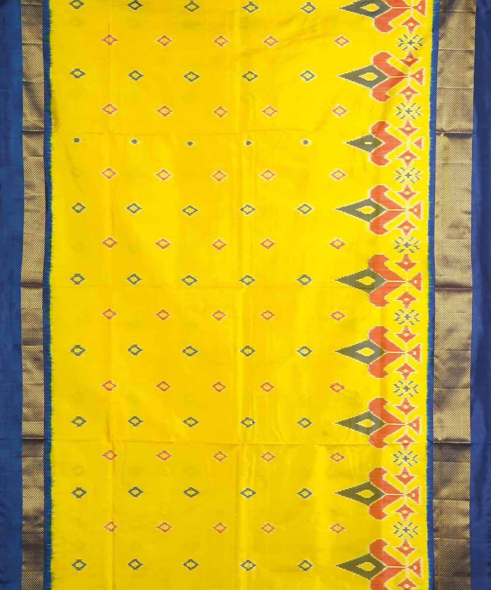 Lemon yellow handloom silk ikat pochampally saree