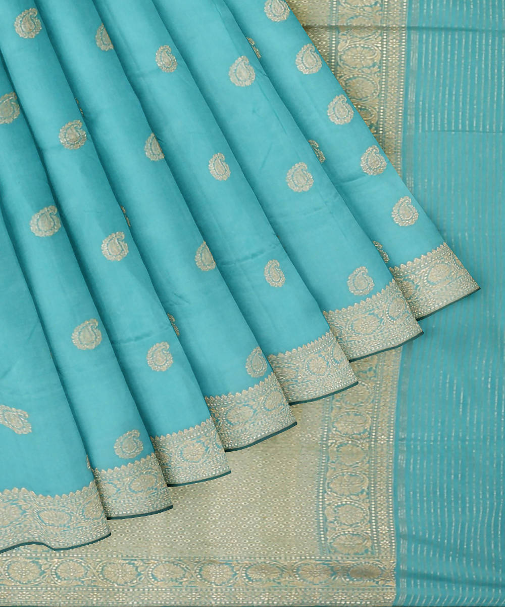 Light sky blue handwoven katan silk banarasi saree