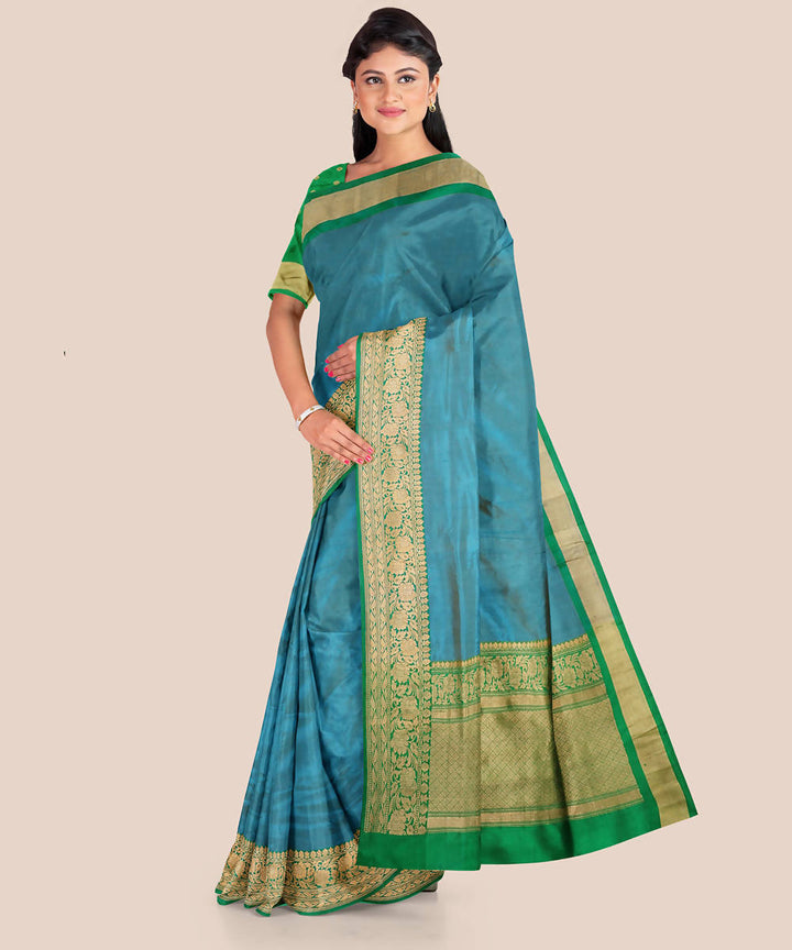 Light blue green handwoven katan silk banarasi saree