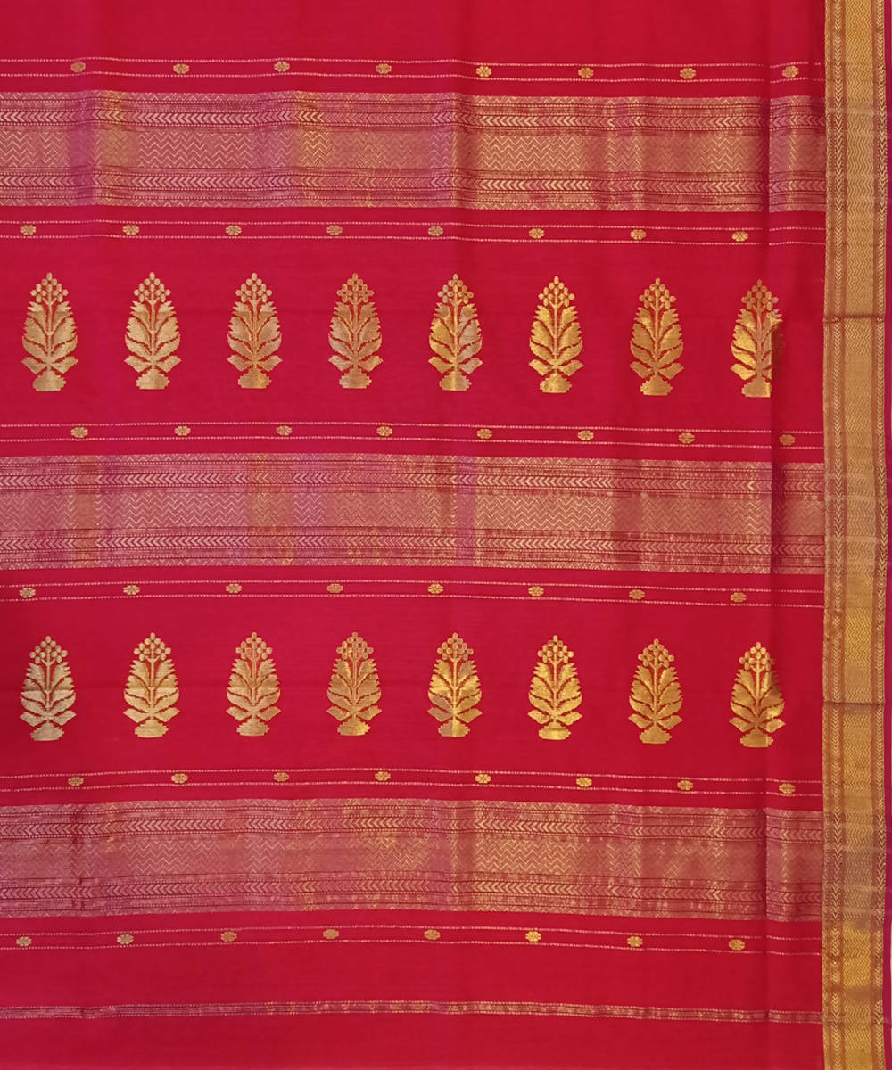 Maheshwari Rose Red Handloom Cotton Silk Saree
