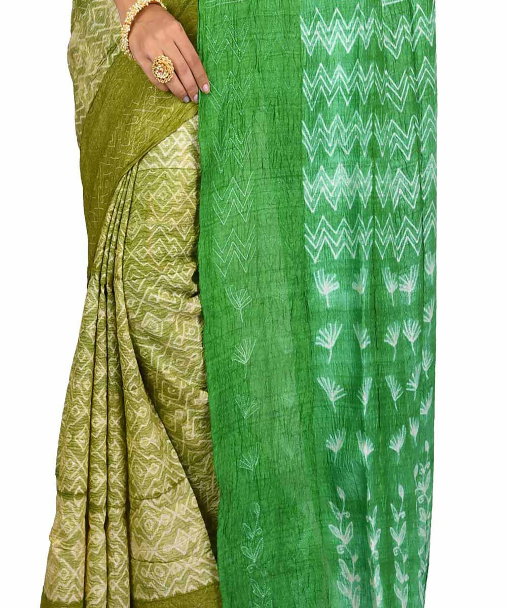 Green shibori handwoven tussar silk saree