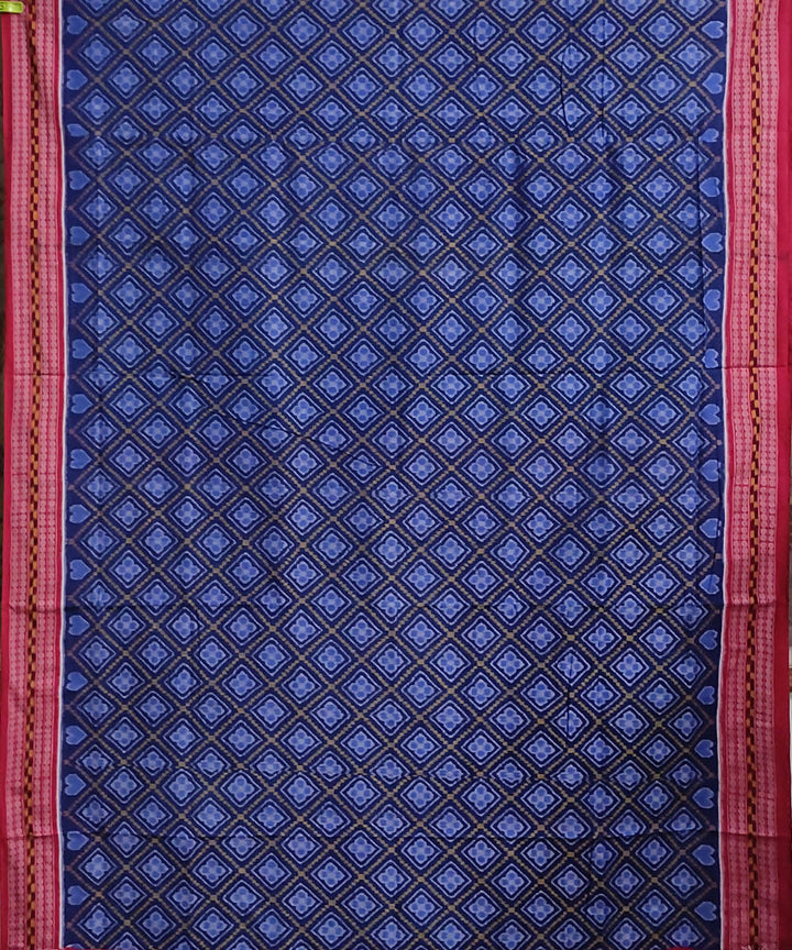 Navy blue maroon cotton handwoven sambalpuri saree