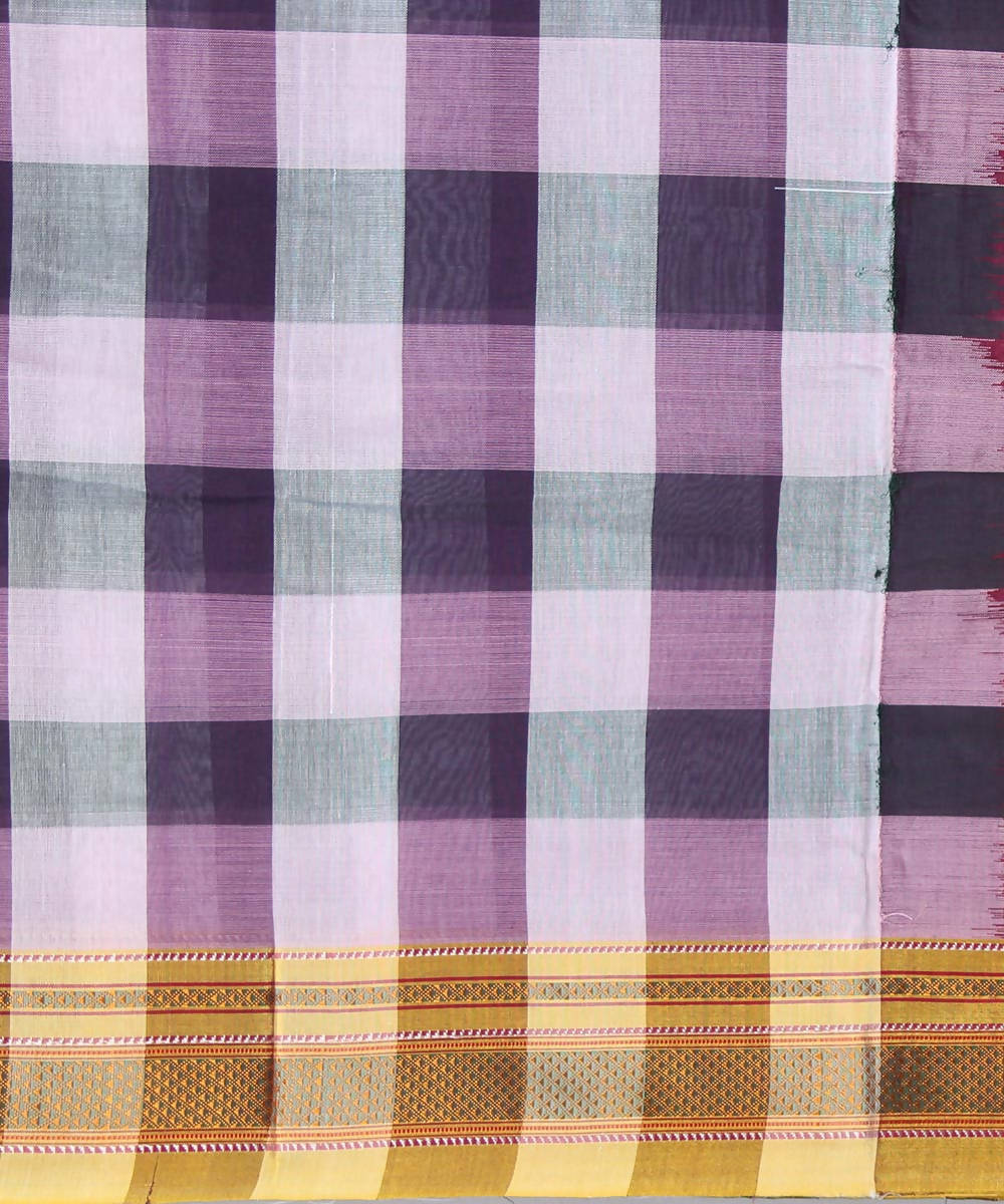 purple pink checks handwoven chikki paras border ilkal saree