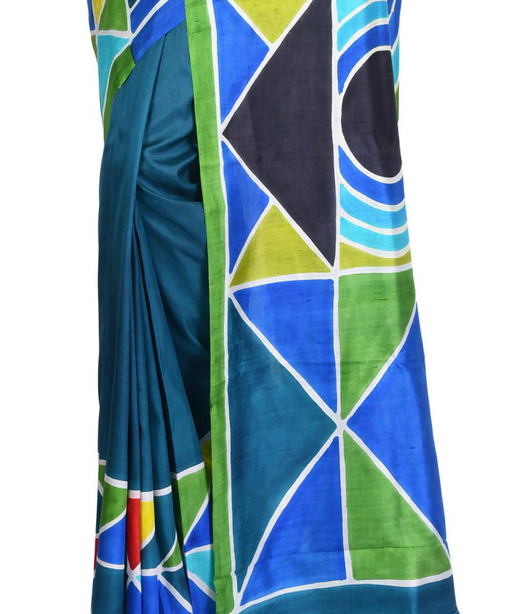 Blue hand painted handwoven mulberry silk saree