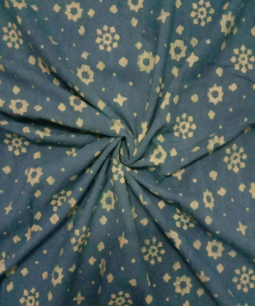 Blue yellow ajrakh print natural dye handspun handloom cotton fabric