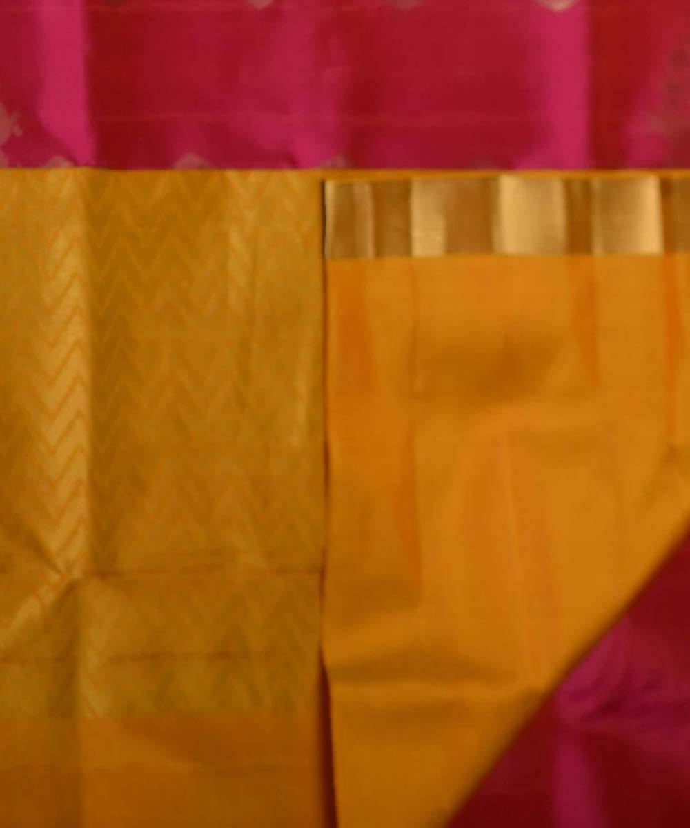 Rani Pink Yellow Handloom Soft Silk Saree