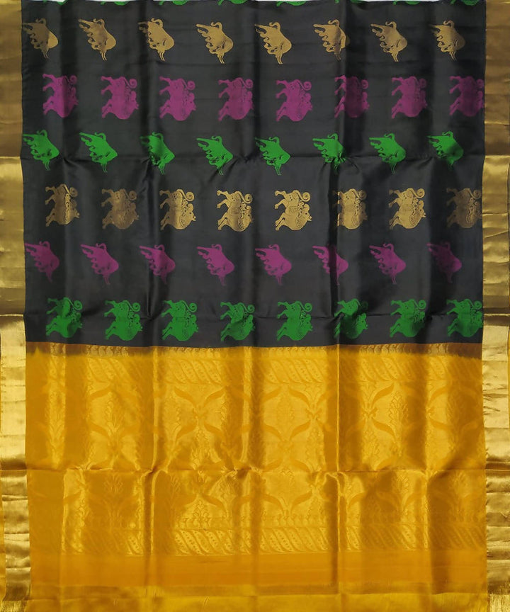 Black yellow handloom soft silk saree