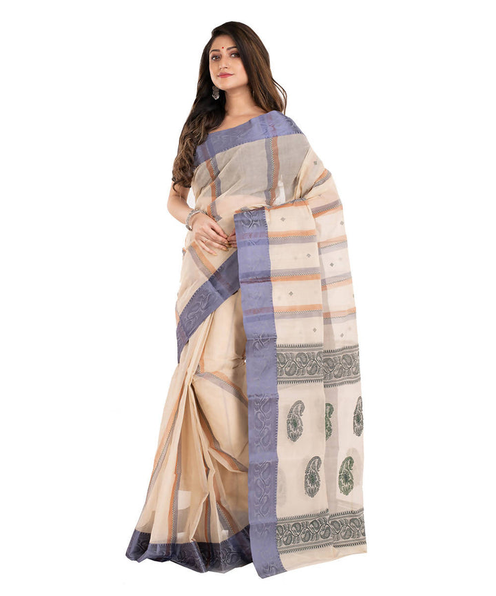 Light brown handwoven cotton bengal saree
