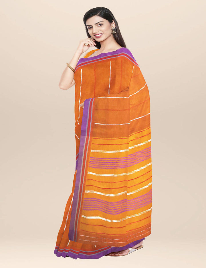 Orange handwoven cotton saree