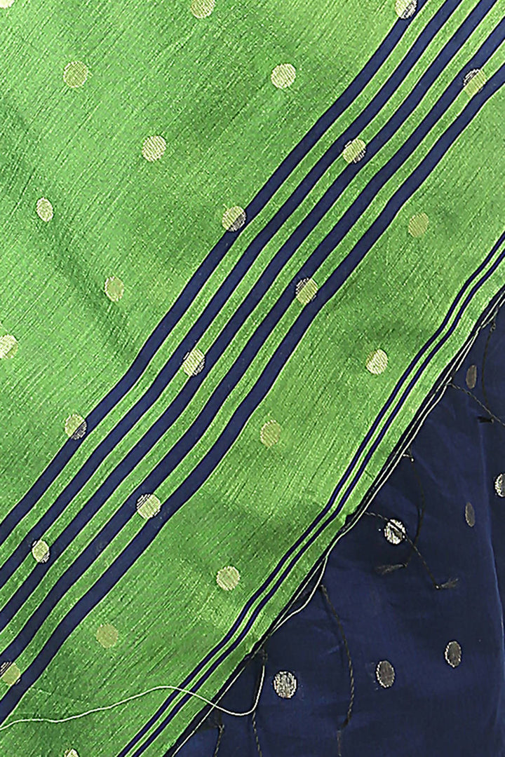 Blue green bengal handloom extrawefts work saree