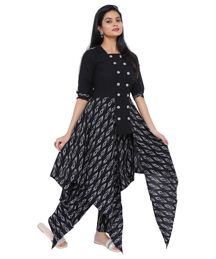 Black ikat and mangalagiri cotton dress with matching pants set