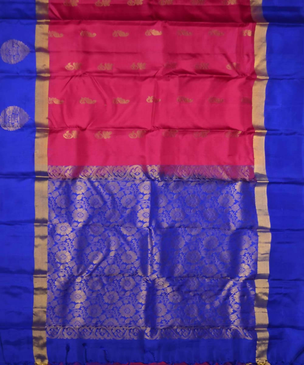Rani Pink Royal Blue Handloom Soft Silk Saree