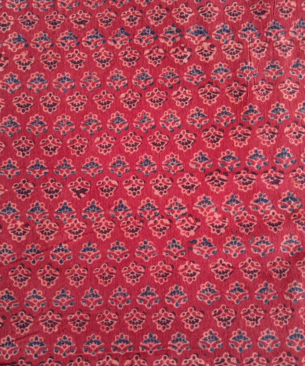 ajrakh red blue print organic handspun cotton kurta fabric