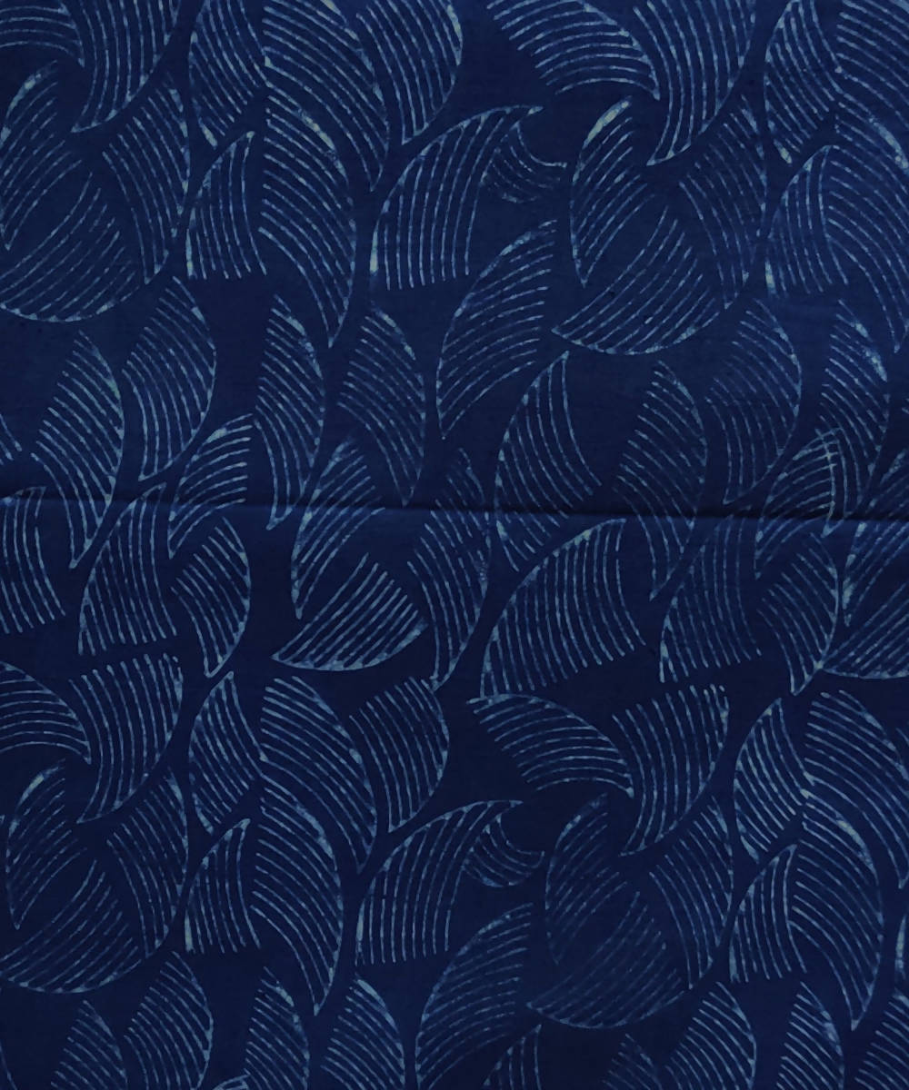 Blue navy natural dye dabu print handspun handwoven cotton fabric