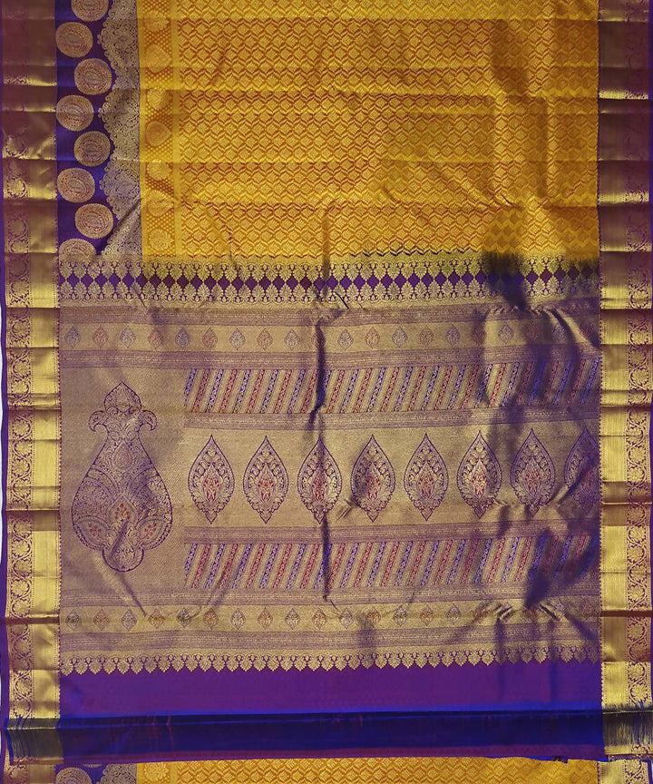 Yellow purple handloom kanjeevaram bridal silk saree