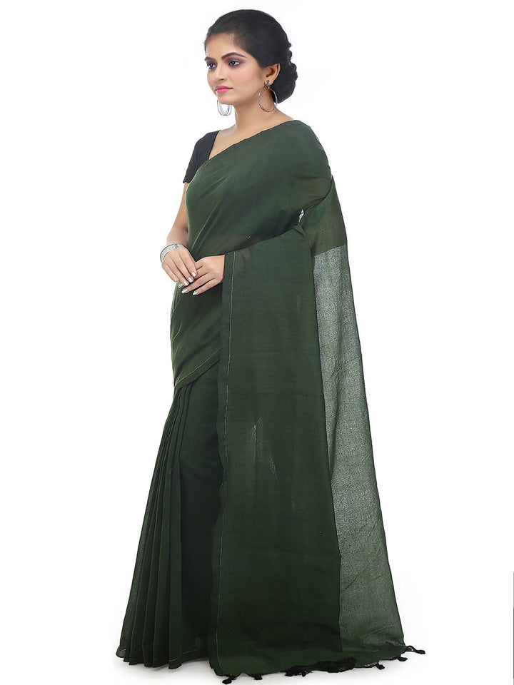 Deep green bengal handloom pure cotton saree