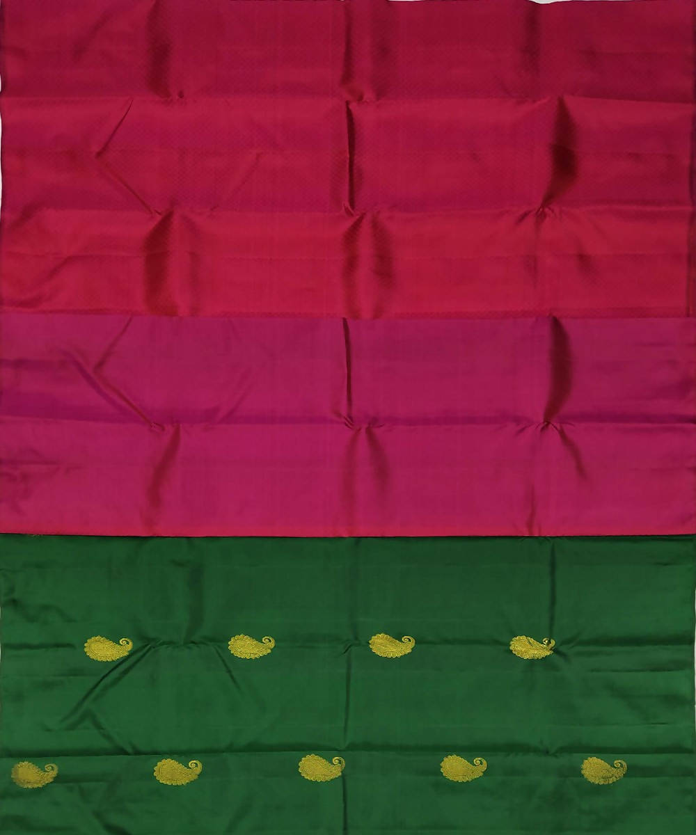 Pink and green handloom partly kanchi silk saree