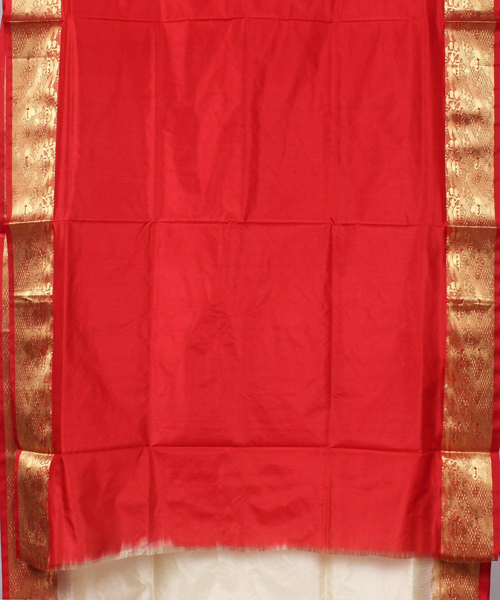 white red karnataka handloom silk saree