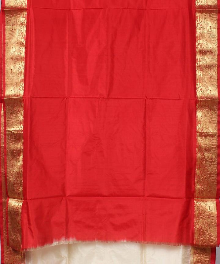 white red karnataka handloom silk saree