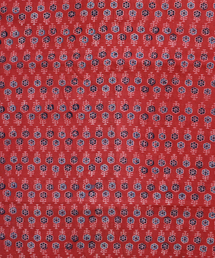 Red natural dye hand block printed cotton fabric