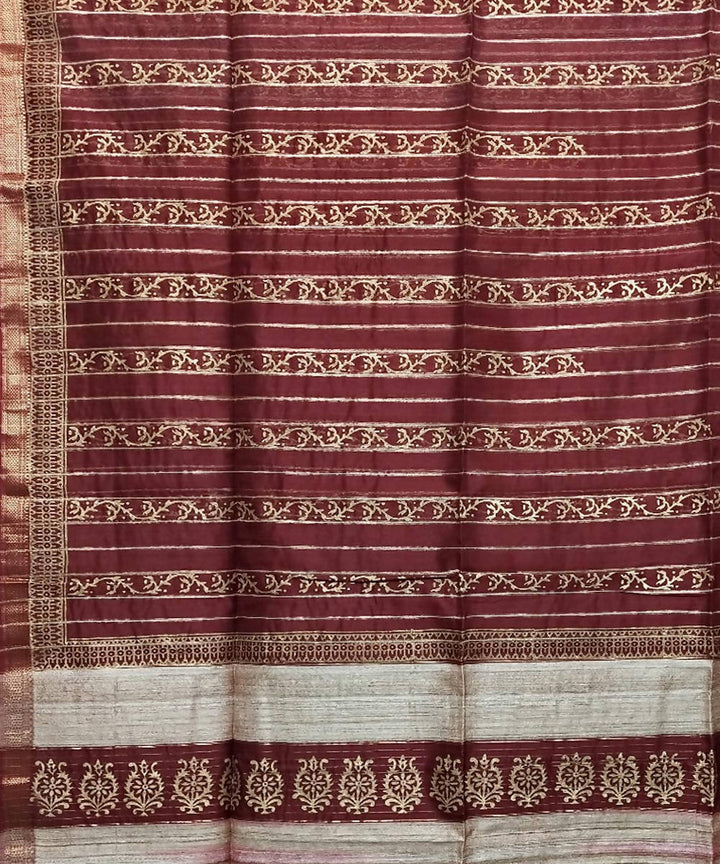 Dark scarlet handwoven cotton silk maheshwari saree