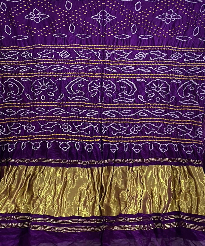 Violet hand printed bandhani gajji silk saree