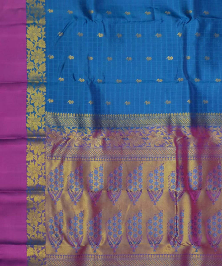 Handloom Royal Blue Pink Dharmavaram Silk Saree