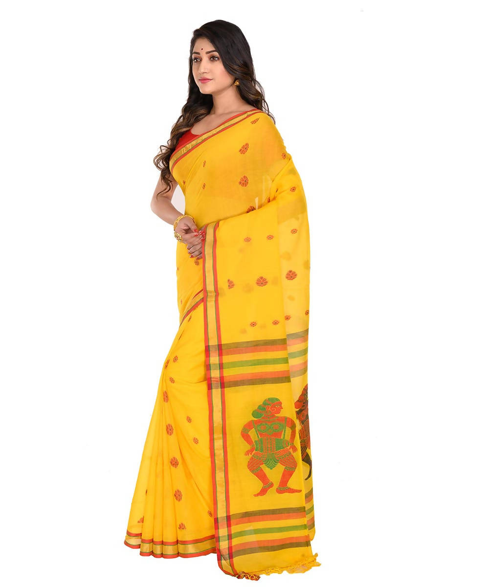 Yellow bengal handloom tangail cotton saree