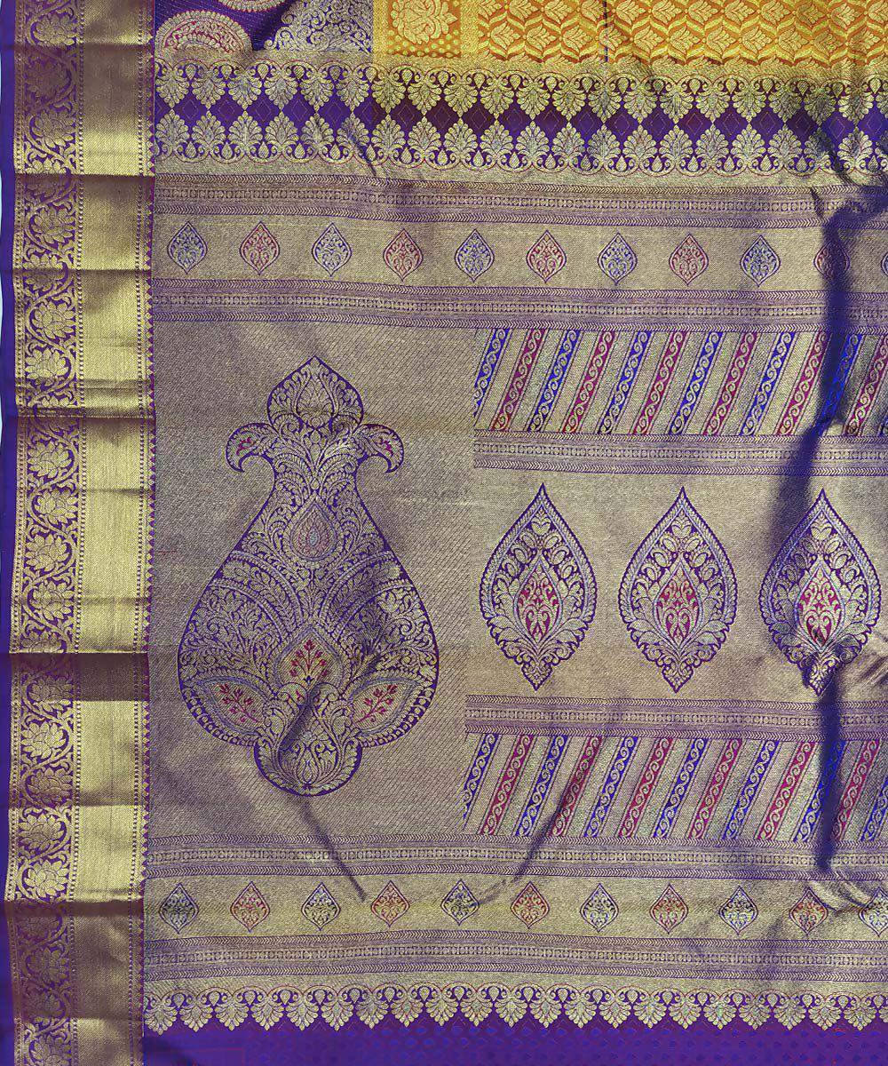 Yellow purple handloom kanjeevaram bridal silk saree