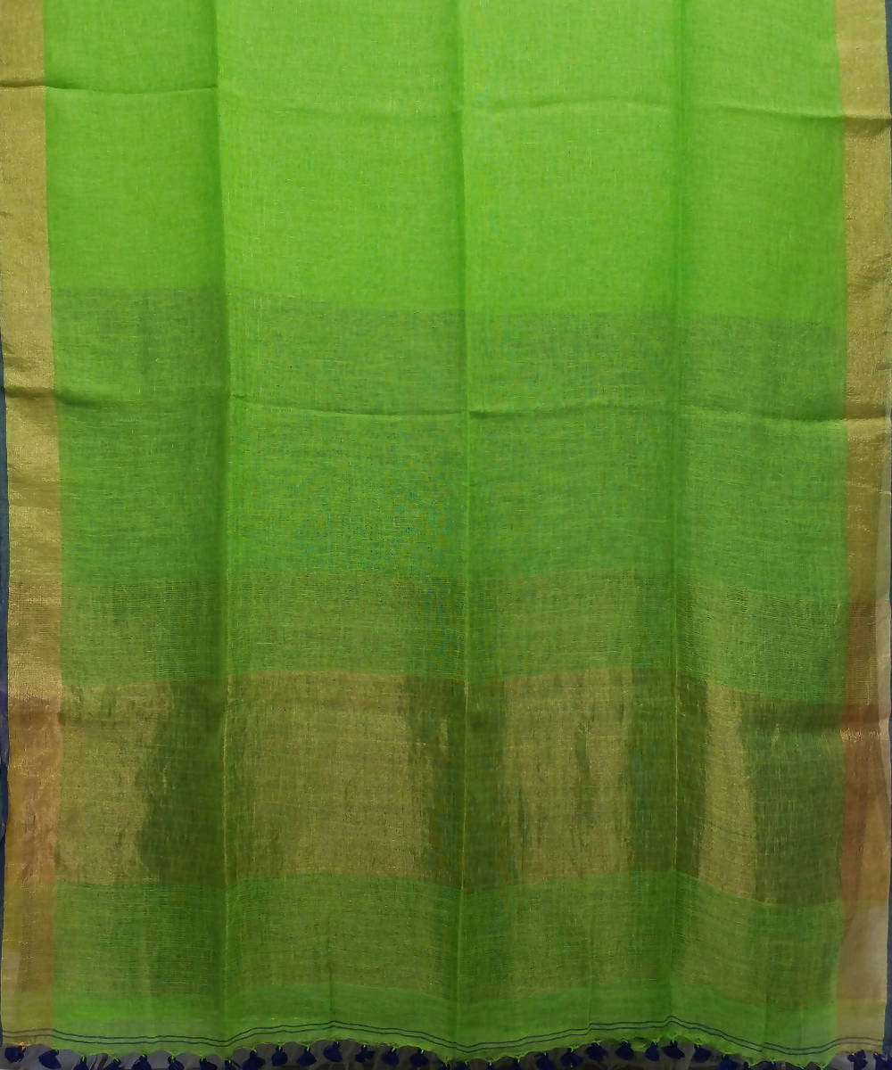 Parrot Green Handloom Linen Bengal Saree