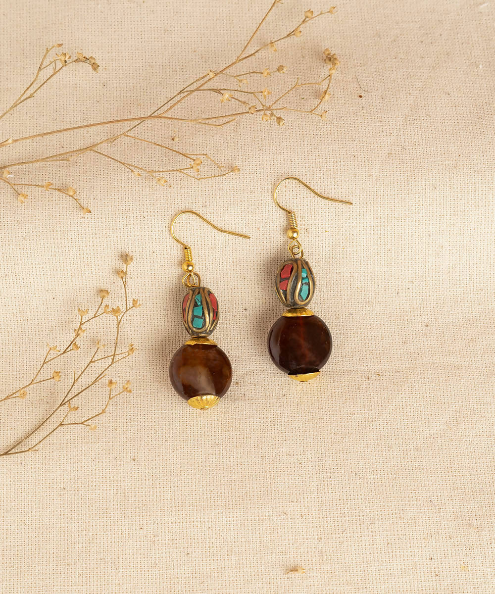 handcrafted gemstone agate round earrings